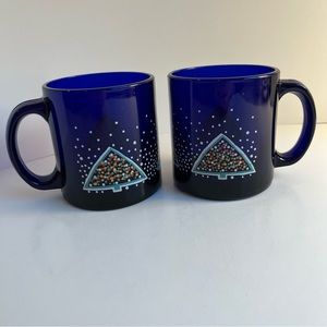 2 Vintage Dansk Cobalt Blue Winterfest 12oz Mugs